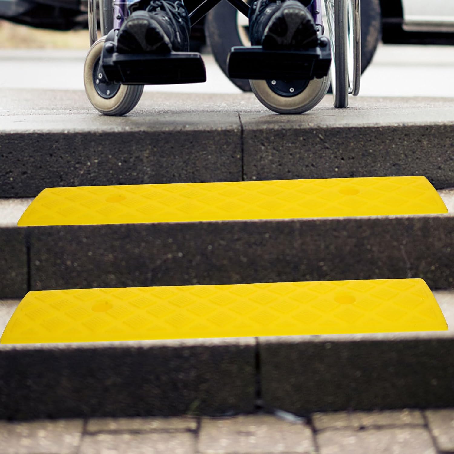 VALICLUD 2pcs Plastic Wheelchair Ramp Threshold Ramps Non-Slip Design and Damage-Resistant Material 50x13cm Yellow Slope for Home and Work Entry
