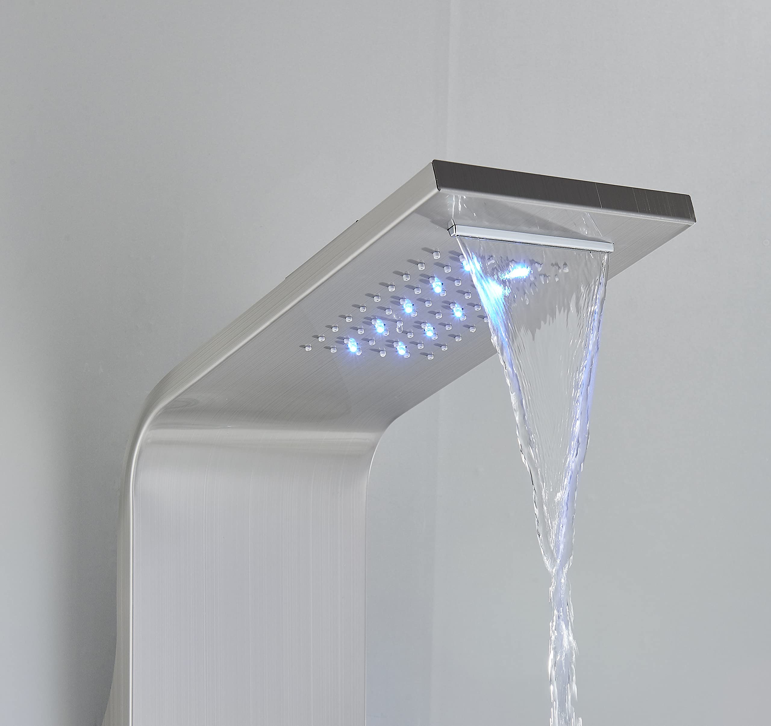 Columna Ducha Hidromasaje Níquel Cepillado LED Acero Inoxidable 6 en 1 Con Cascada y Ducha de Lluvia Montaje en Pared Columna Panel de Ducha