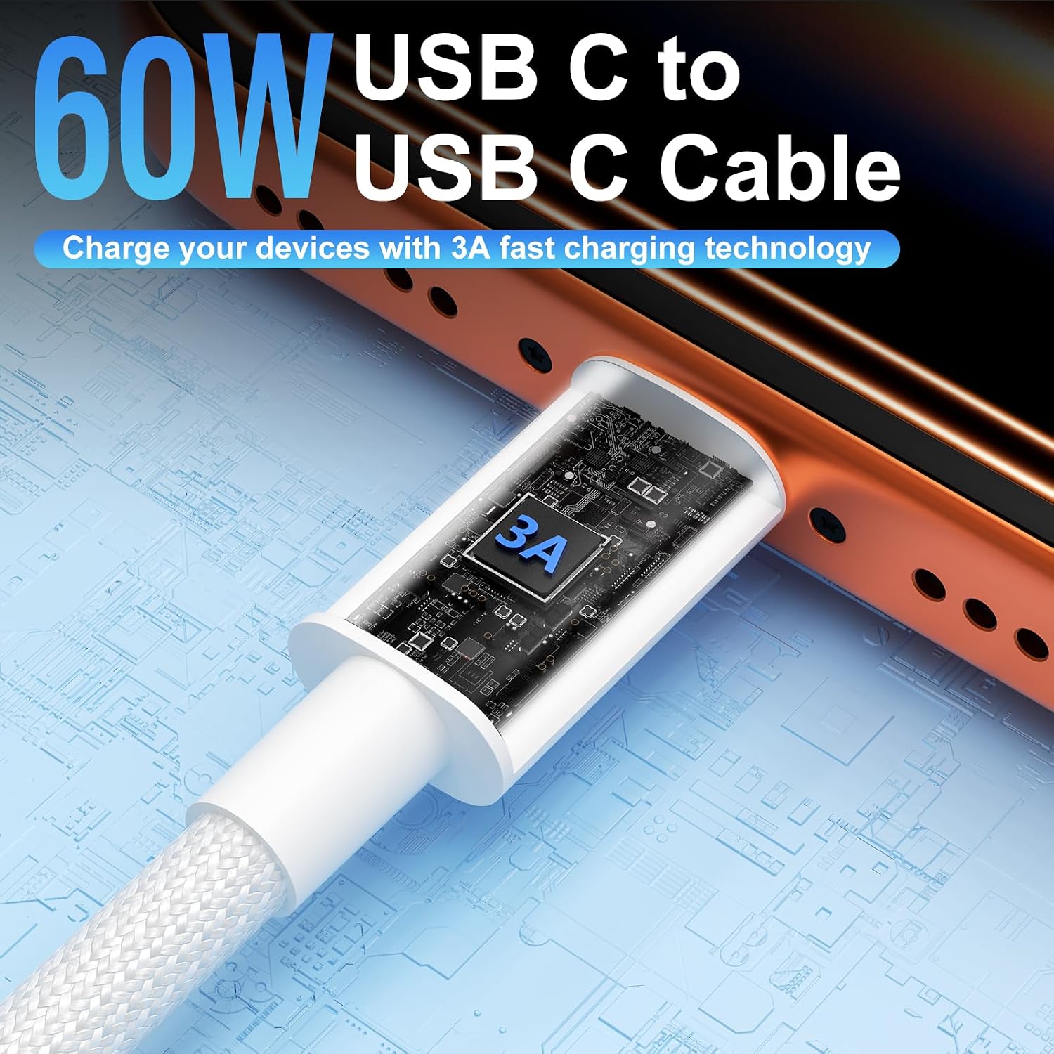 USB C to USB C Cable,Fast Charging Braided Cable,4 Pack C to C Cable Charging 60W Cord Suitable for iPhone 17 16 15 Pro Max/Plus/iPad/MacBook/Galaxy S25Ultra(6.6/6.6/3.3/3.3FT, White/Blue/Pink/Purple) image 2