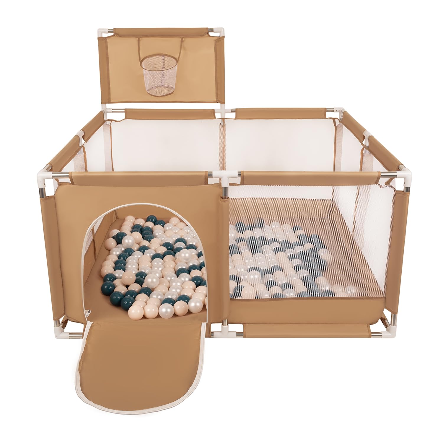 Selonis Recinto Per Bambini Con 200 Palline Colorate 6 Cm, Beige: Turchese Scuro/Beige Pastello/Perla