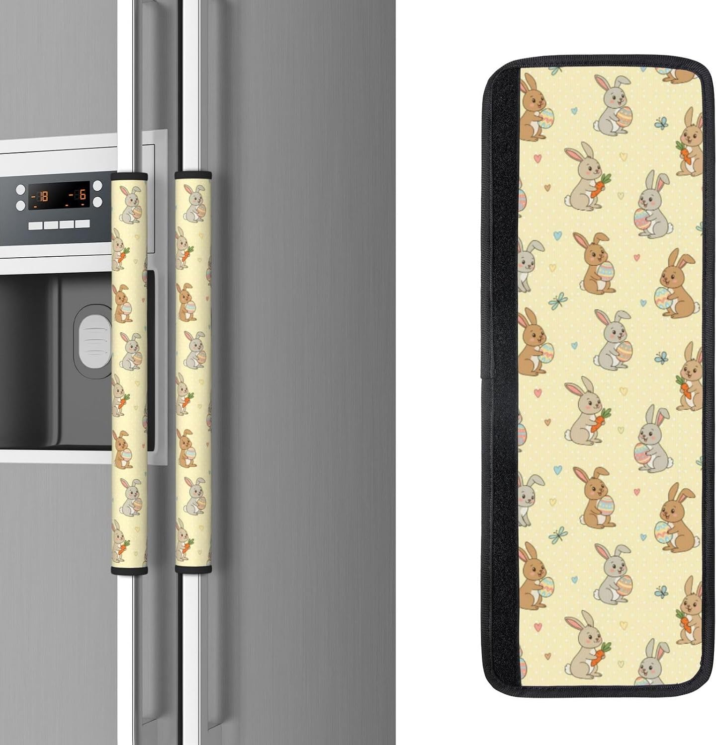 Refrigerator Handle Covers Set of 2 Washable Neoprene Fridge Door Protectors Spring Easter Cartoon Rabbit Eggs Butterfly Dragonfly Kitchen Appliance Decor Gift