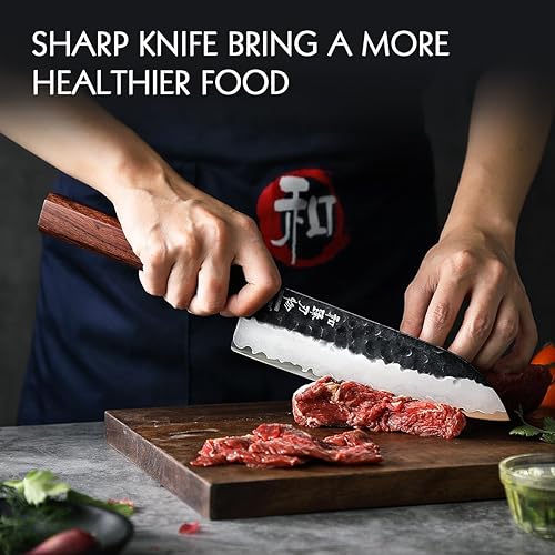 Vista 5 de HEZHEN Santoku - Cuchillo de chef de acero revestido de 3 capas, cuchillo de cocina japonés profesional para chefs y cocina casera, mango octogonal