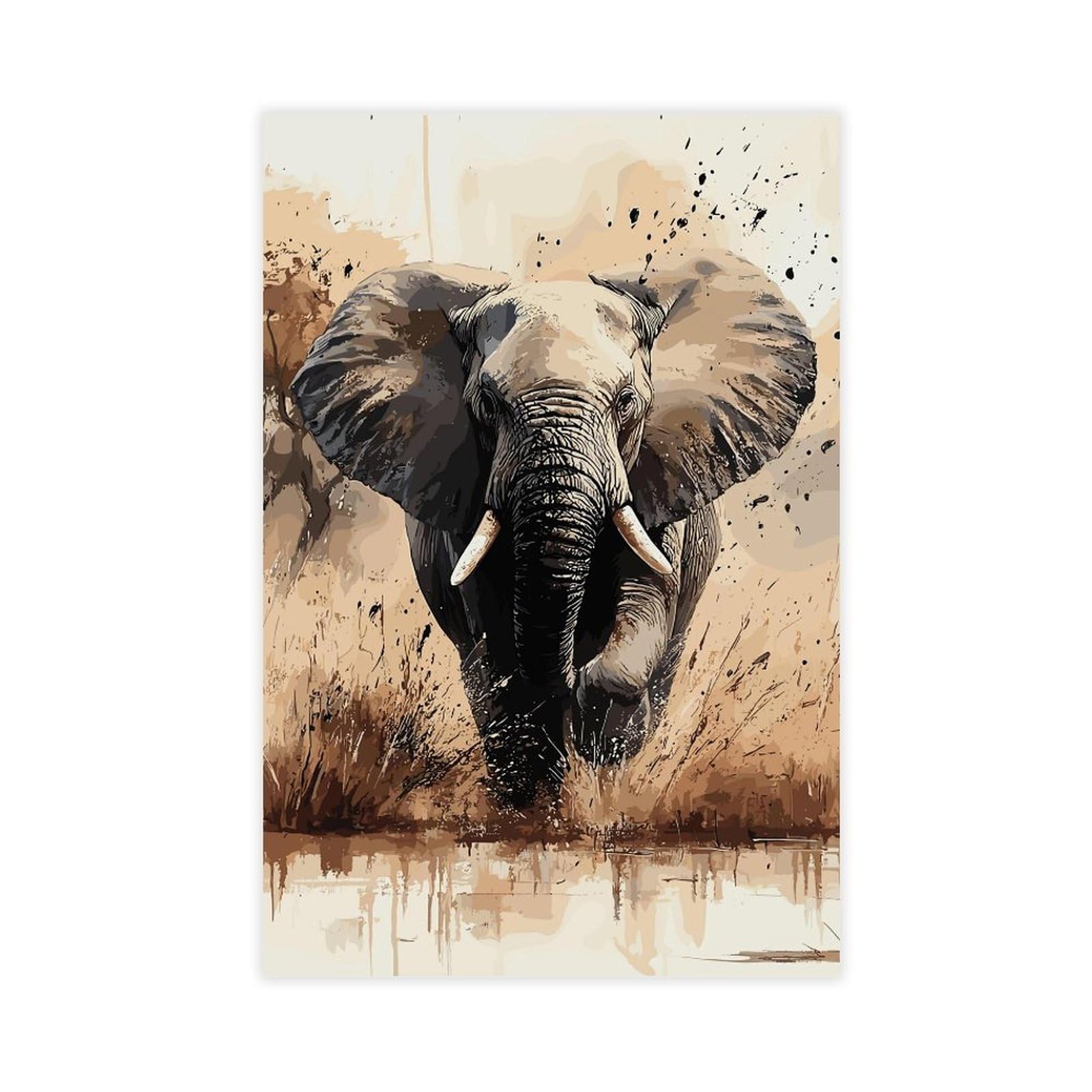 Bareronor African Elephant Canvas Poster Bedroom Decor Landscape Office Room Decor Gift 12" L X 18" W