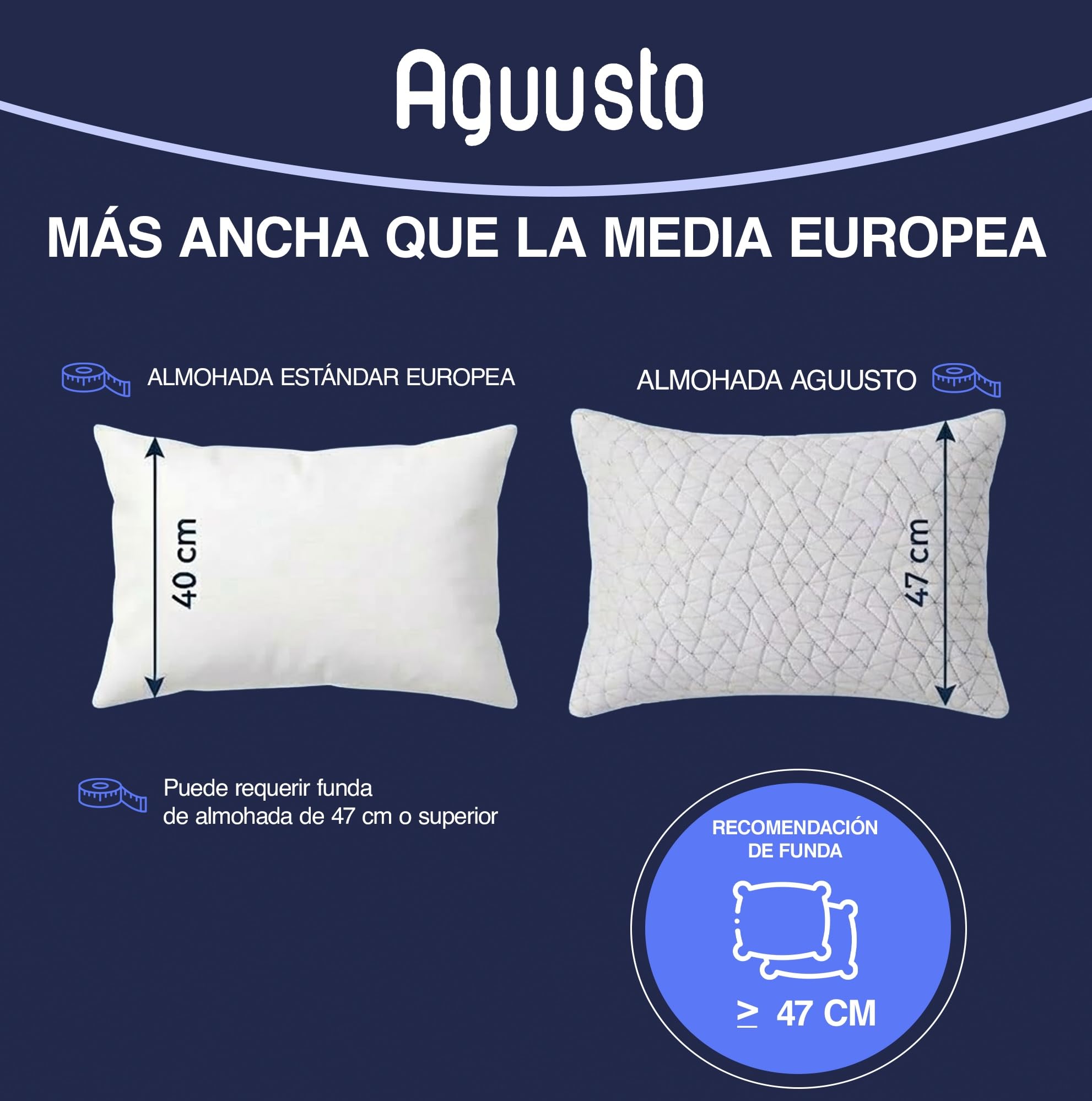 Oficial Almohada de Gel Viscoelástica Premium - Relleno Ajustable - Doble Funda Lavable y Transpirable, para Dormir de Lado, Boca Arriba o Boca Abajo, Memory Foam, Augusto Matrimonial 70cm