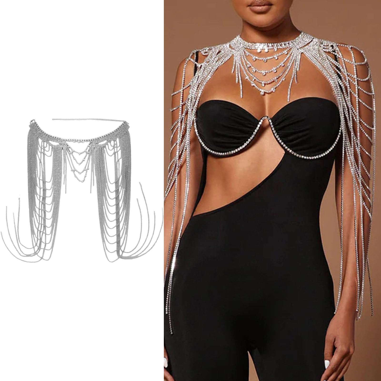 Versatile cristallo ornato frangia gioielli a strati frangia gioielli corpo migliora casual e sera spettacoli danza chiusura sicura collana