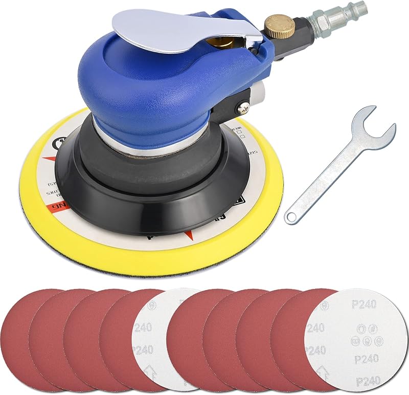 Bowd 6 Inch Air Random Orbital Sander, Pneumatic Palm Sander Tool with 10 Pcs Sandpapers for Auto Body Work