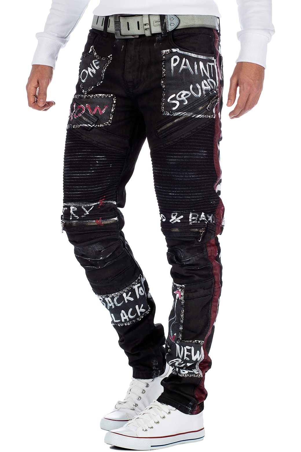 Cipo & Baxx Herren Denim Jeans mit markanten Biker- und Cargo-Details