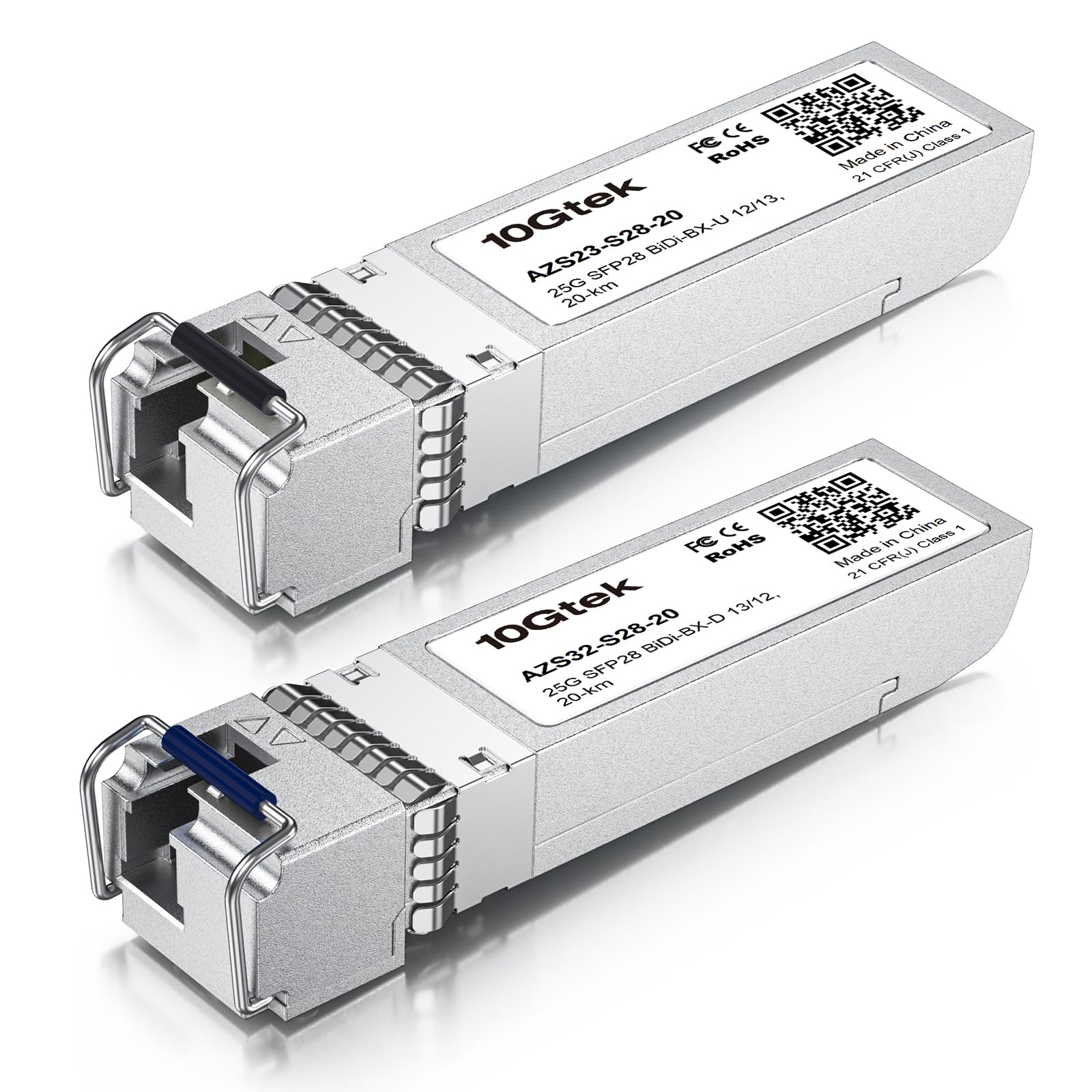10Gtek a Pair of 25G SFP28 Bidi Transceiver, LC Single-Mode Single Fiber Module, 25GBASE-BIDI 1270nm/1330nm Module for Cisco SFP-25GBX-U-10/SFP-25GBX-D-10, Ubiquiti UniFi, Mikrotik and More, DOM, 20km