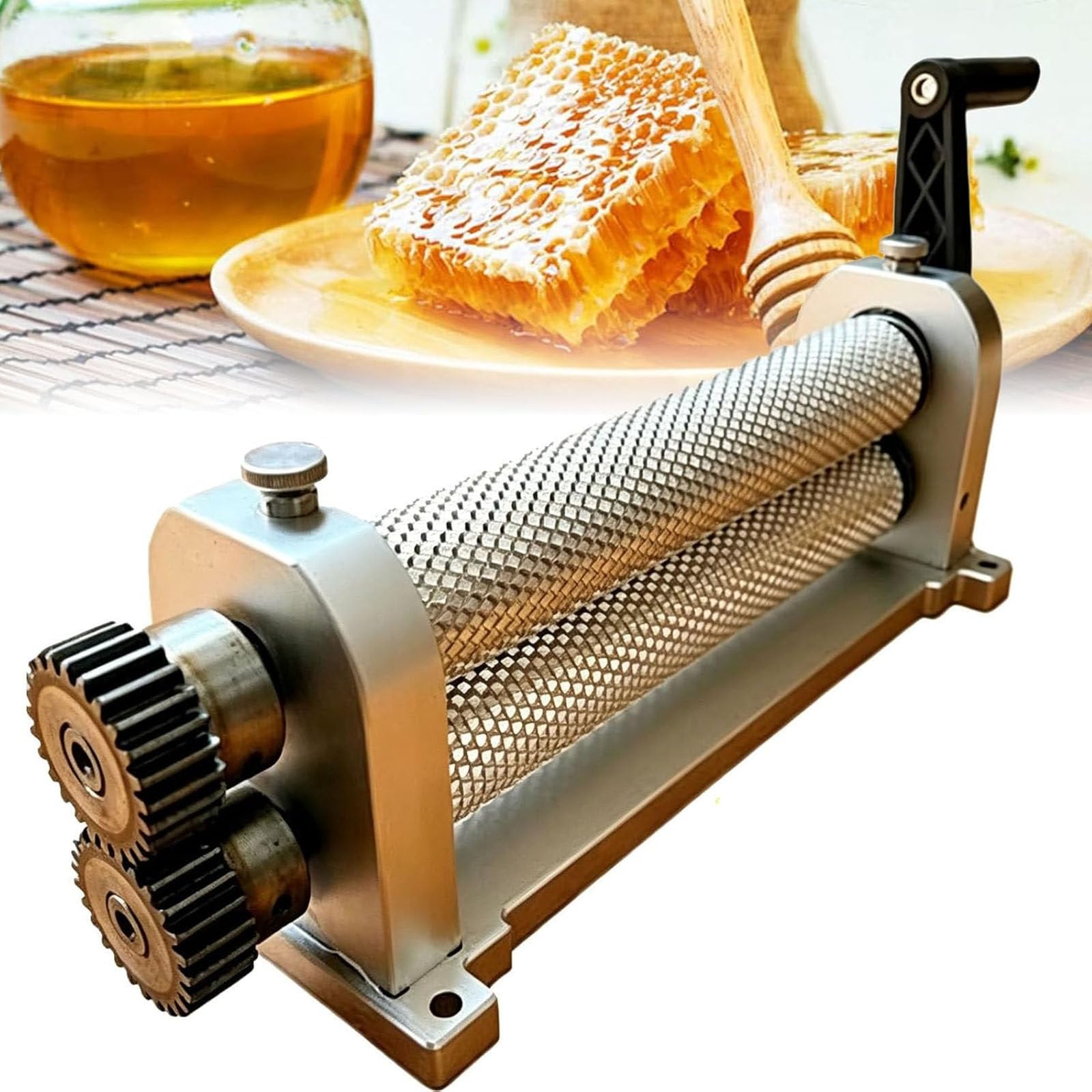 ZXSYYDS 280mm Manual Beeswax Comb Foundation Roller Mill Machine for Beekeeping, Processes Thick Wax into Thin Strips, 4.9mm/5.1mm/5.4mm Cell Size 4.9mm