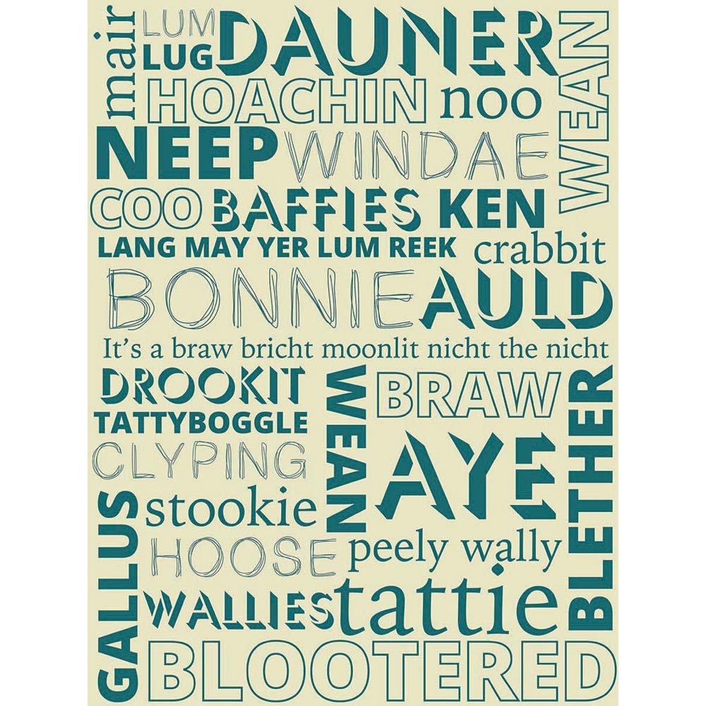 Wee Blue Coo Scottish Scotland Sayings Words Typography Art Print Poster Wall Decor 12X16 Inch