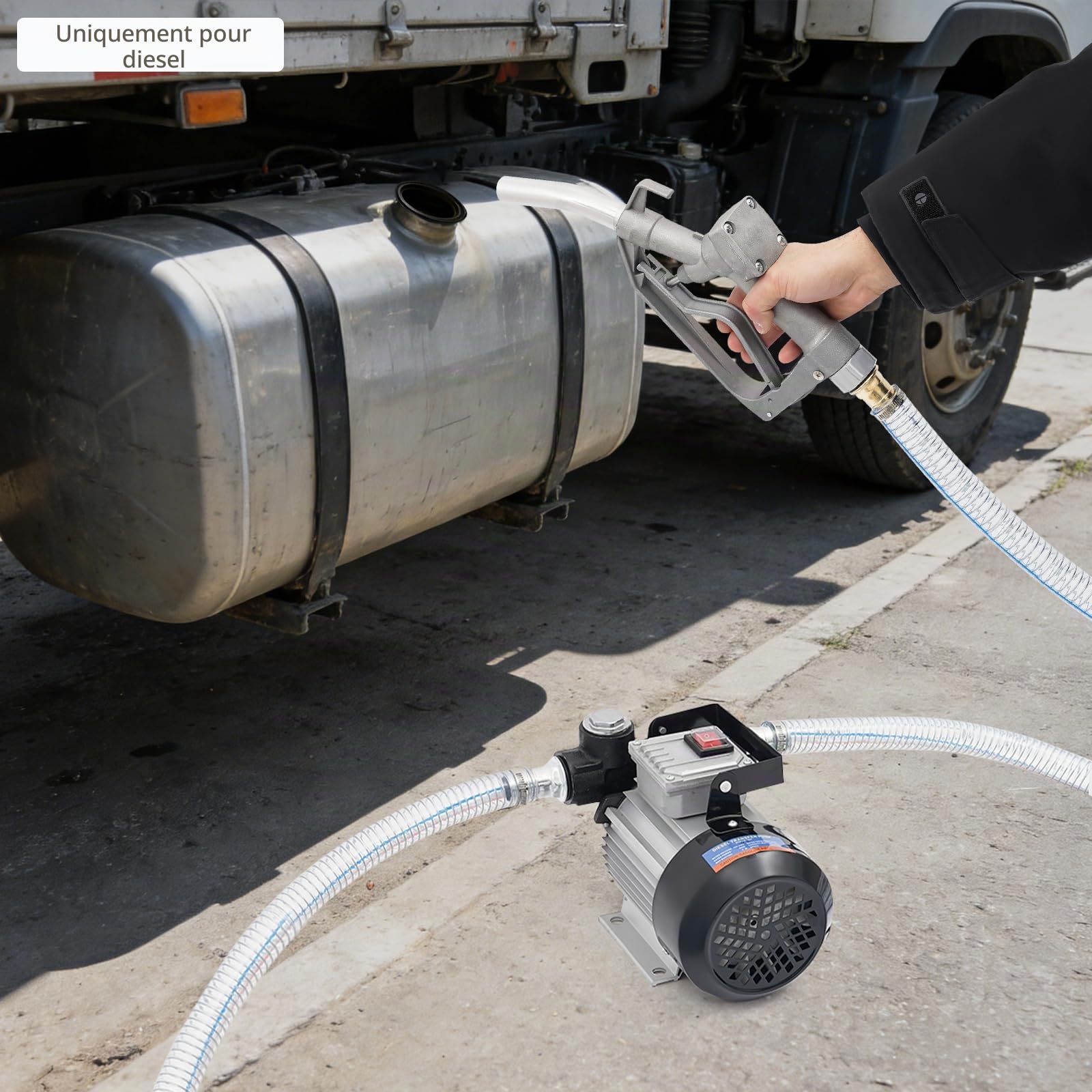 Pompe à gazole 230 V 550 W Pompe à fioul auto-amorçante 60 L/min, pompe de transfert de carburant avec pistolet distributeur et tuyau de 6 m, pompes à carburant pour véhicules, caravanes, navires