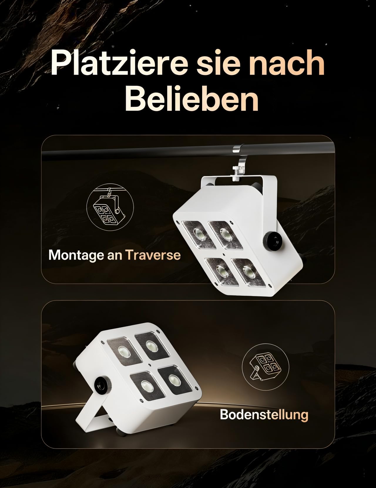 4x10W RGBWA+UV LED PAR Strahler mit Akku, 5200mah Wiederaufladbare Partybeleuchtung mit Fernbedienung, APP, RI, Wireless DMX für DJ Shows, Bühne, Hochzeiten, Party，Disco und Außenbereich.(Weiß)
