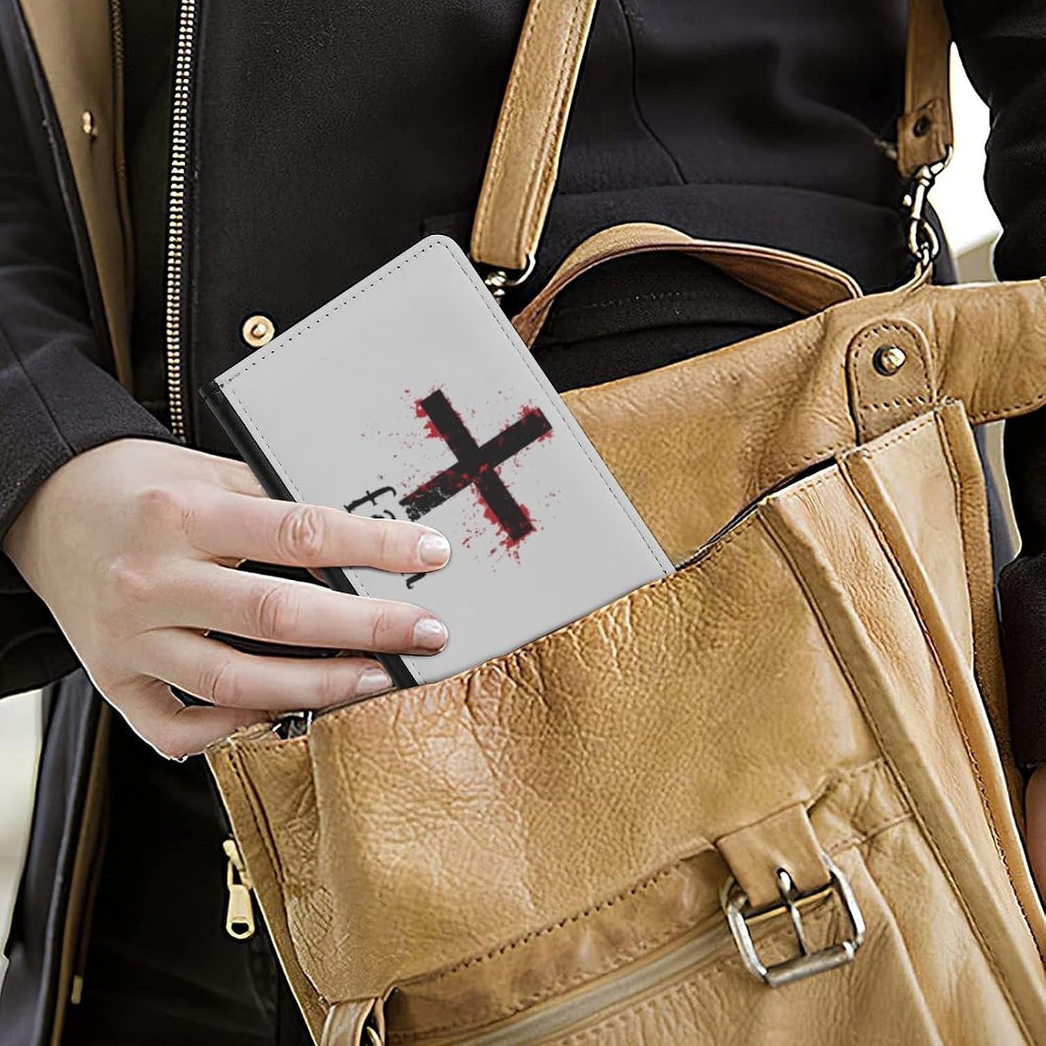 Faith Crosses Passport Holder, Travel Wallet PU Bifold Passport Cover Case with Card Slots