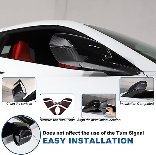 Miniatura 5 de Cubierta de la tapa del espejo lateral del automóvil compatible con Chevrolet Corvette C8 Stingray 2020-2024 100% fibra de carbono real, 4 piezas de