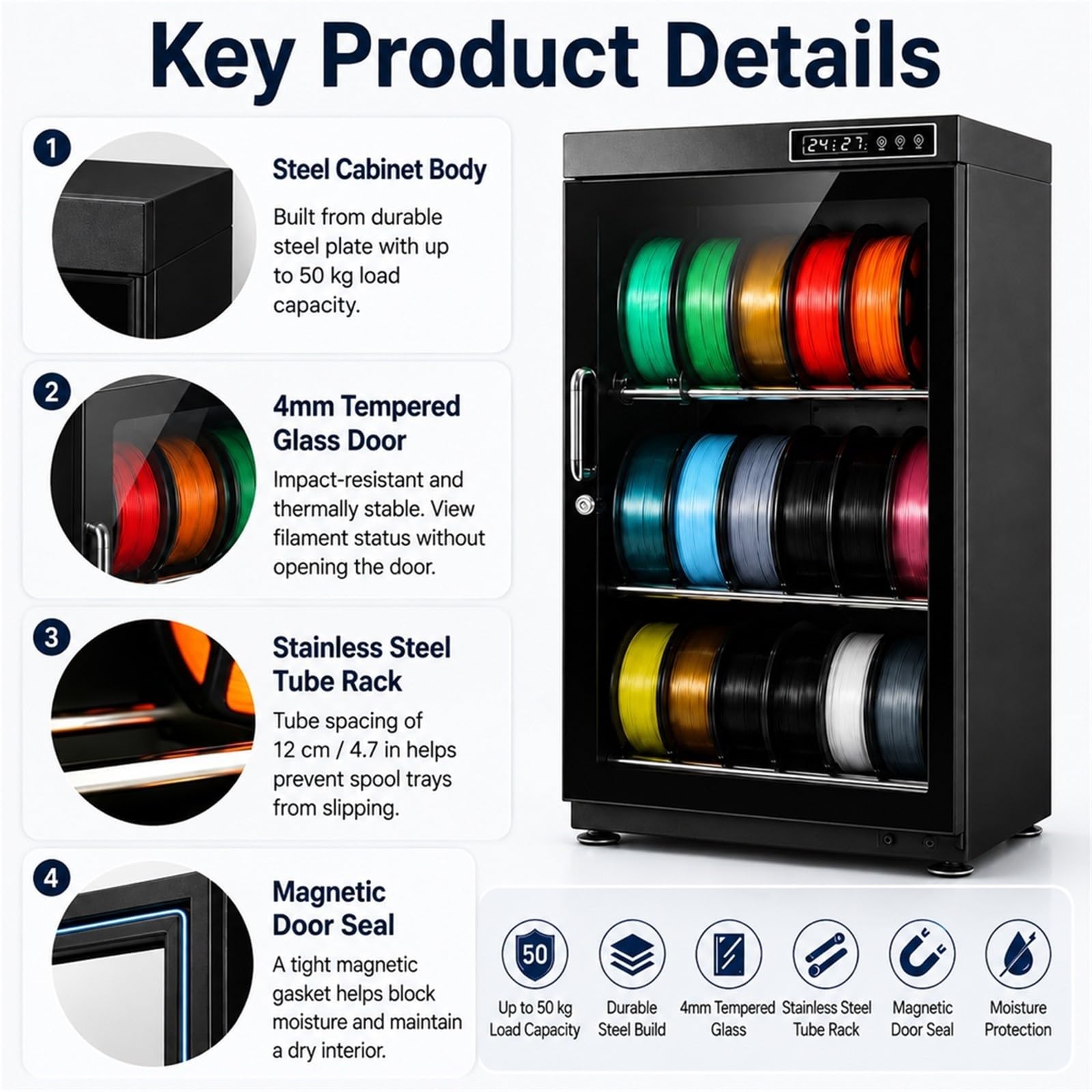 Armoire De Séchage Intelligente pour Filaments 3D (pla, Abs, Nylon, TPU), Contrôle Automatique De L'humidité, Chambre Entièrement étanche, en Acier Inoxydable. 3-Tier