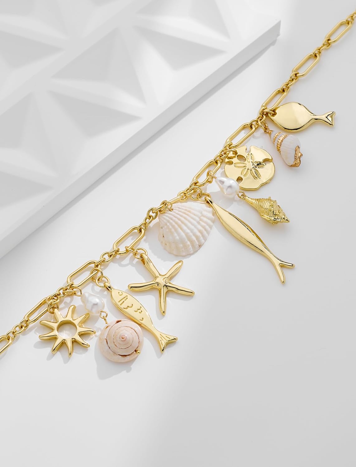 Charm Necklaces for Women Gold Starfish Fish Shell Necklace Sun Pearl Seashell Charms Necklace Beachy Necklaces for Summer Beach Jewelry - Image 6