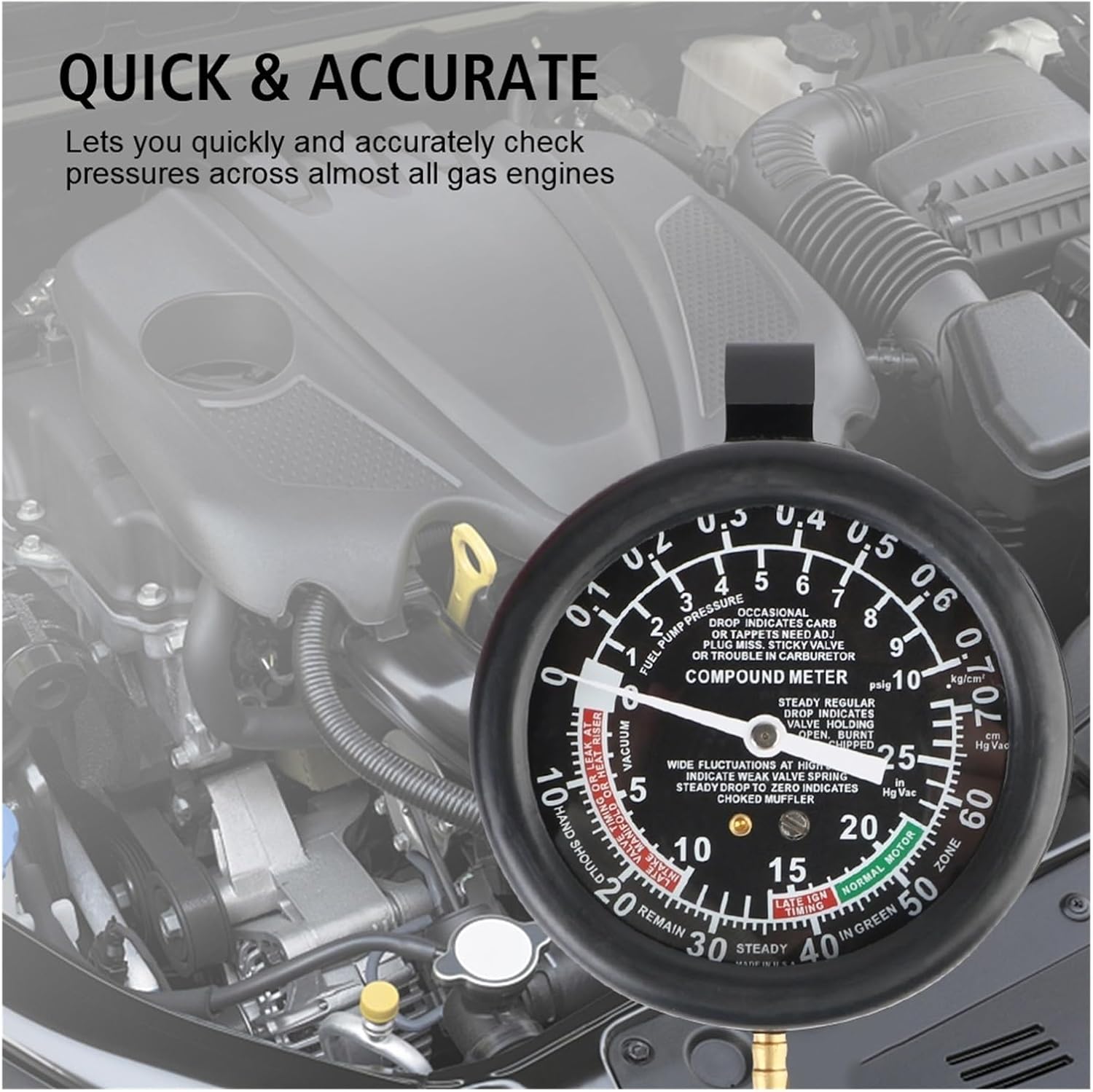 Automotive Manometer Vacuum Pressure Tester Motorcycle Car Cylinder Fuel Exhaust System Oxygen Sensor Test Gauge 4pcs Adapter
