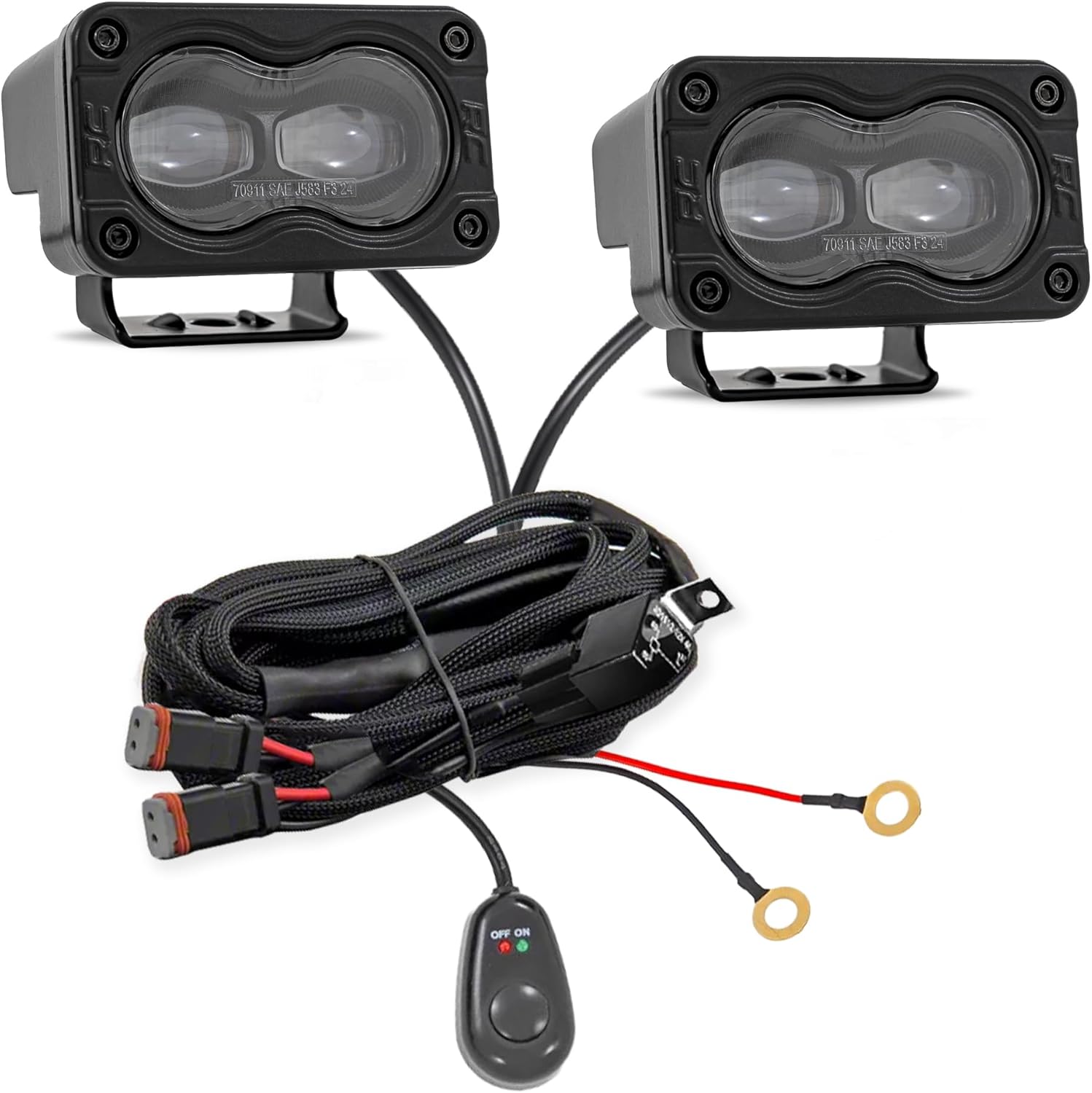 Rough Country Slim SAE LED Fog Lights 3" x 1.75" - Street Legal Fog Light Kit, Swivel Mount, IP67 Waterproof, White