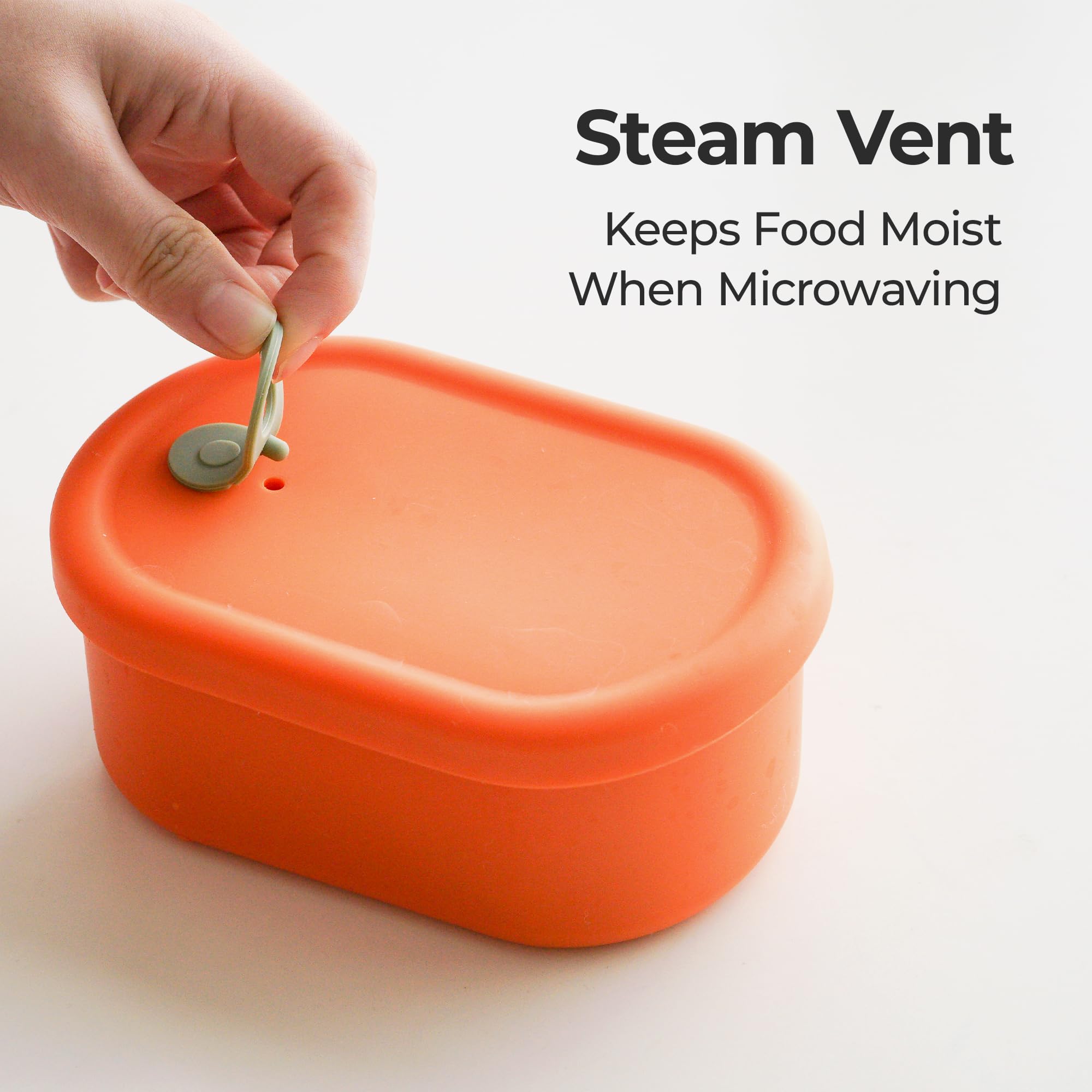 Recipiente hermético de silicona de alta calidad con ventilación de vapor, sin BPA, a prueba de fugas, apto para microondas y congelador, almacenamiento de sobras (naranja mandarina, 650 ml)