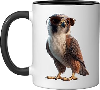 Falcon Kestrel Falcons Hunting Peregrine Birds Falconry Ceramic Mug, Black/White