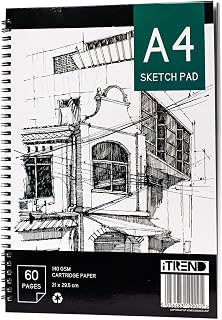 iTrend Sketch Book - Spiral Sketchbook - White Cartridge Art Drawing Paper - A4 60 Pages Sketch Pad - 140GSM Cartridge Paper - 21 x 29.5cm