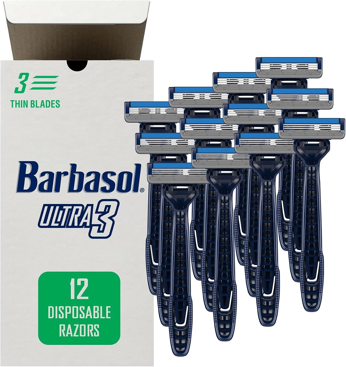 Barbasol Ultra 3 Disposable Razor Value Pack (3 Packs/12 Total Razors) | Premium 3-Blade Disposable Razors, Close Shave Technology, Pivoting Head, Open-Flow Blades, Razor Bundle