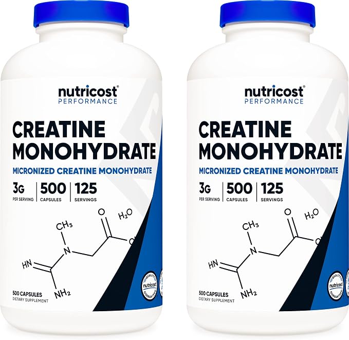 Nutricost Creatine Monohydrate Supplement with 3,000mg Per Serving, 500 Capsules