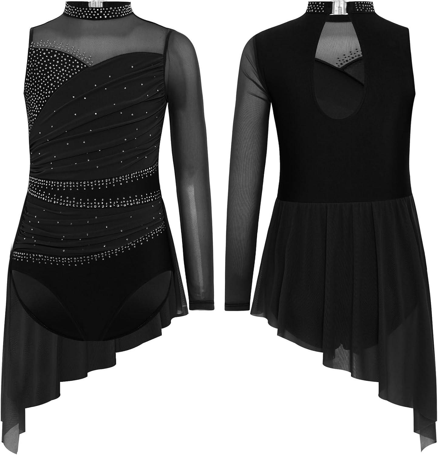 JEYPINMI Big Girl's Latin Jazz Ballet Lyrical Dance Dress Modern Dance Costume Gymnastics Skirted Leotards