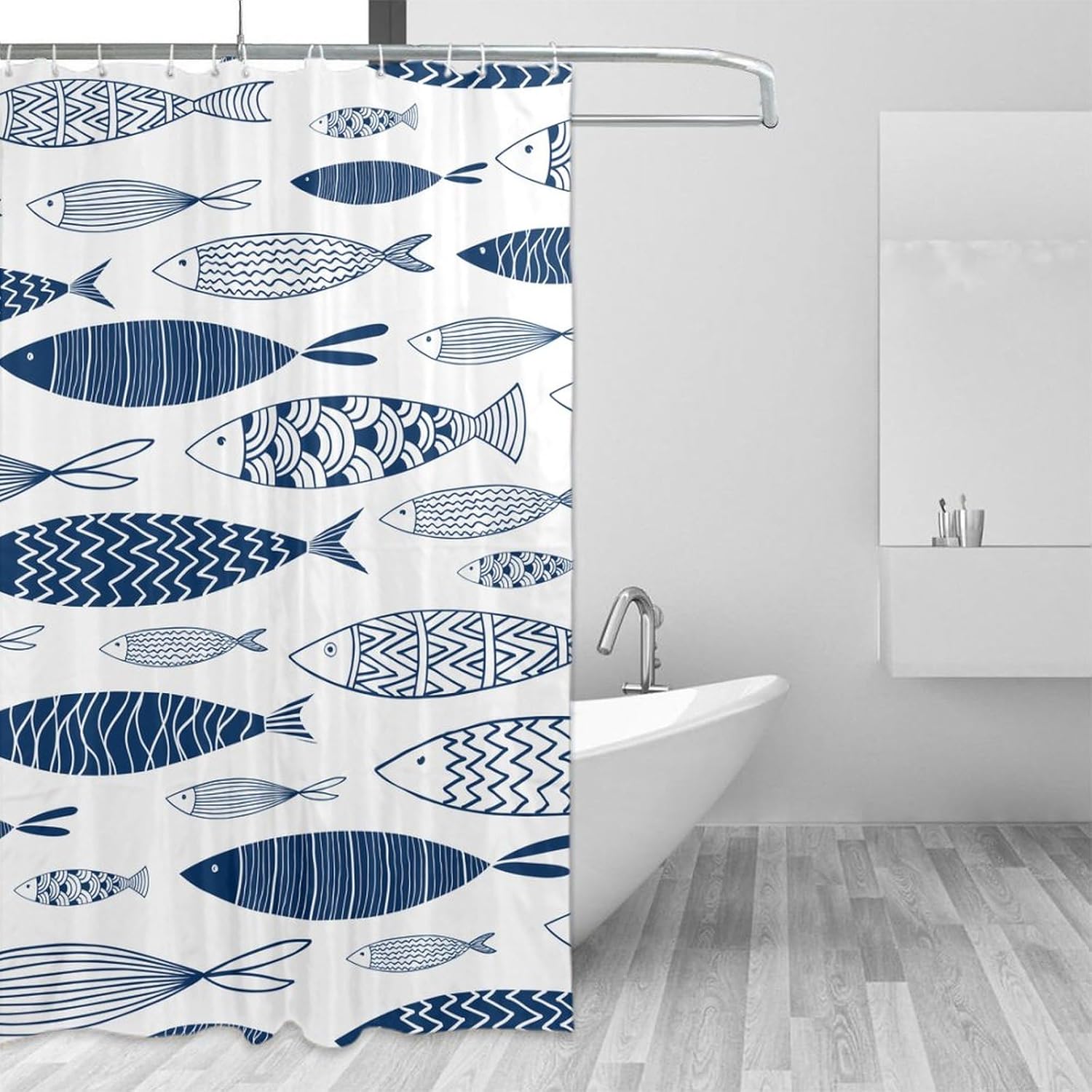 Ocean Fish Shower Curtain,Nautical Theme Underwater World Marine Life Print Shower Curtain for Bathroom Decor Fabric Waterproof Upholstery Hook 72x72in