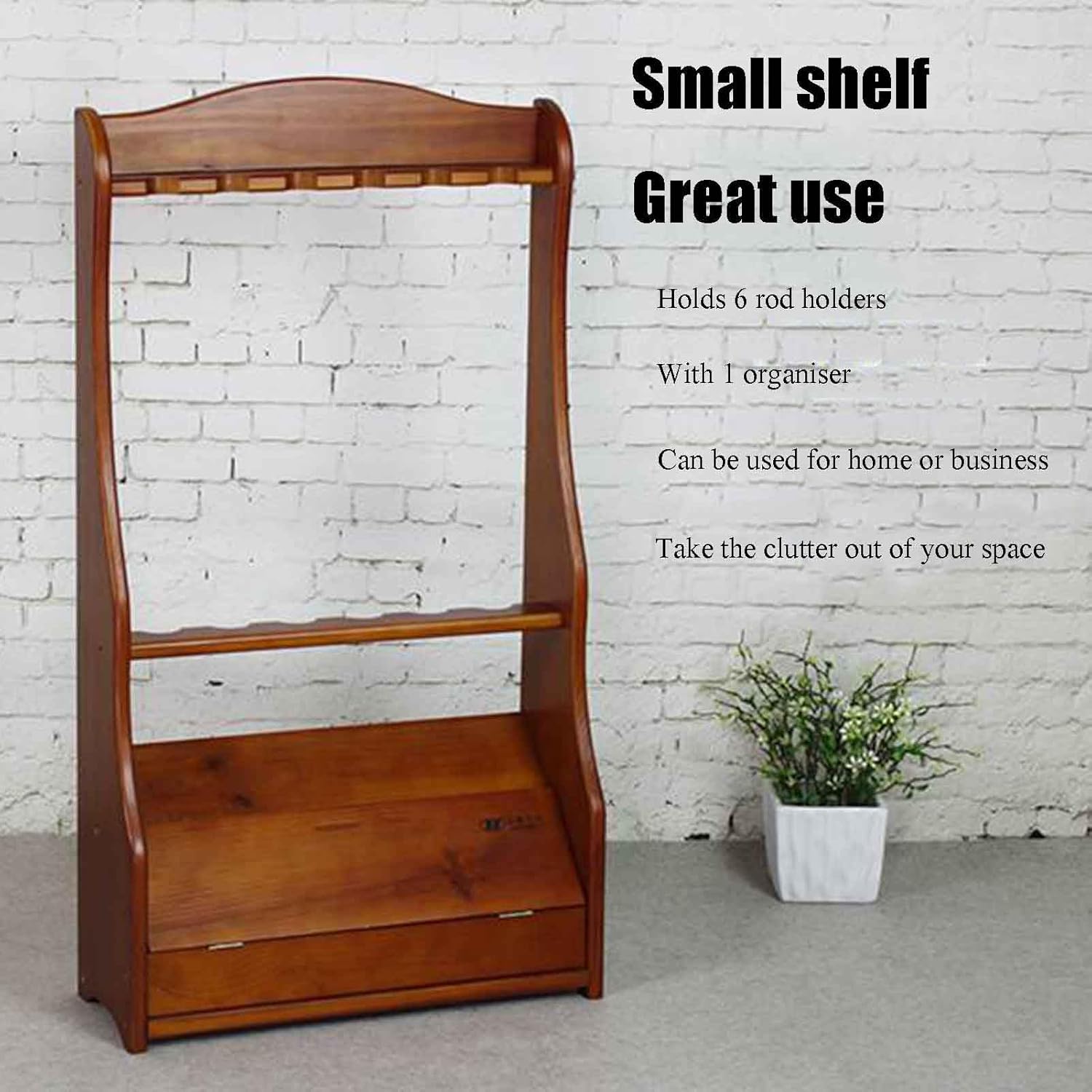 Wooden Fishing Rod Display Rack Storage Rack Fishing Tackle Shop Display Rack Multi-Functional Display Rack Fishing Tackle Rack Floor Standing Fishing Rod Rack with Storage Box at The Bottom