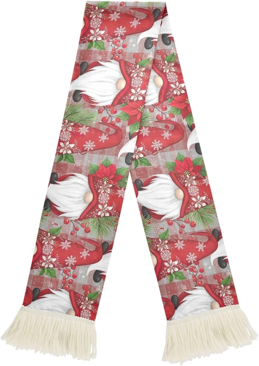 CHIFIGNO Christmas Gnome Red Sports Fan Scarf with Fringe, Soft Polyester Sweat Towel Wrap for Soccer Cheering, Quick Dry