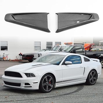 Side Window Louvers, Compatible with 2010-2014 Ford Mustang Coupe, ABS Plastic Black Carbon Fiber Print IKON Style Air Vent Scoop Shade Cover Blinds, 2PCS