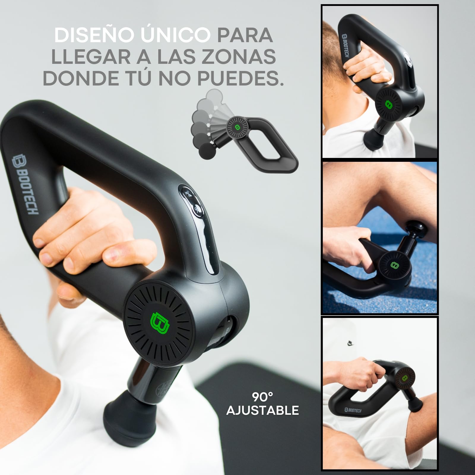 Bootech Pistola de Masaje Muscular con Calor, Masajeador Profesional de Tejido Profundo 16mm, Massage Gun para Atletas con 8 Cabezales, Alivio del Dolor Muscular