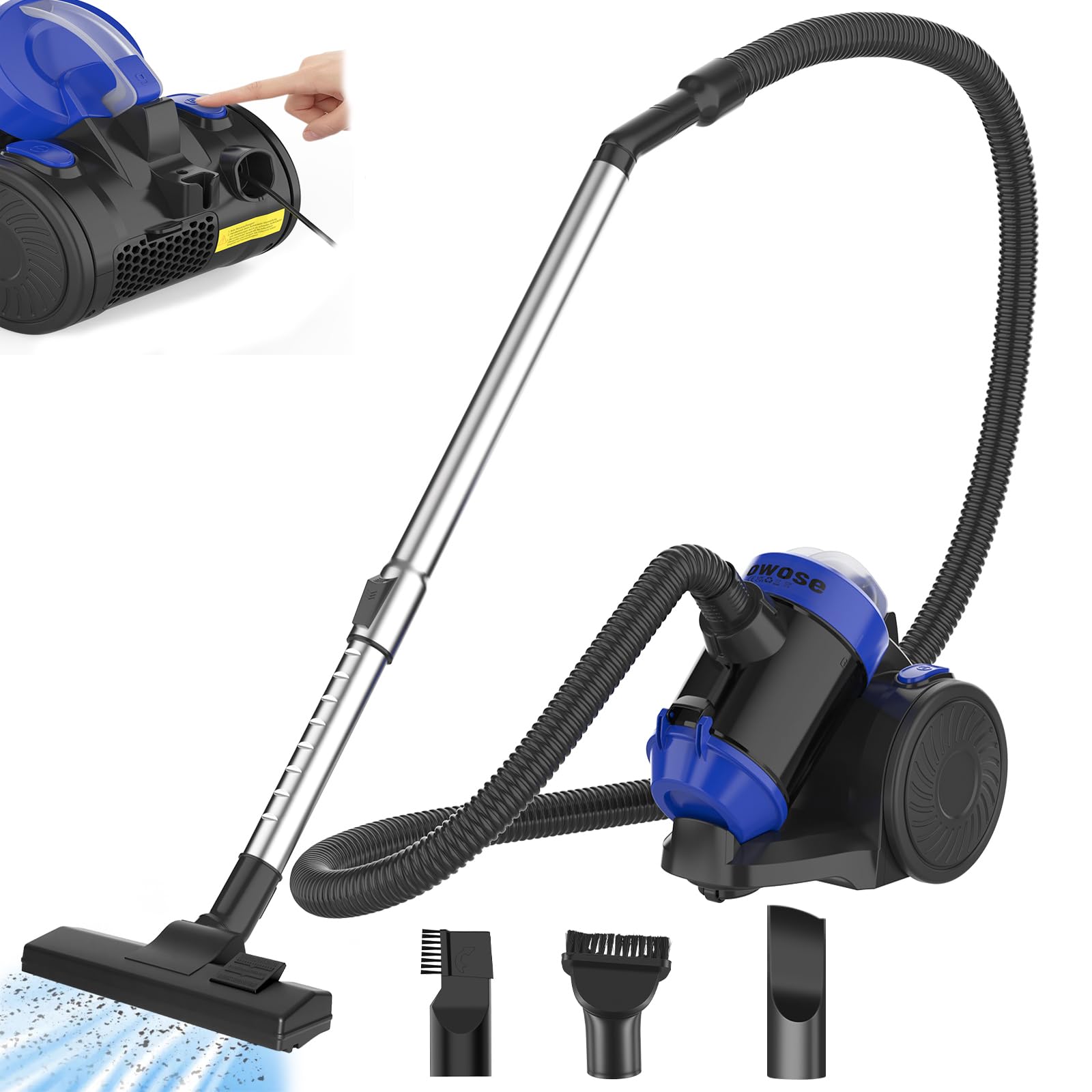 Aspiradora ciclónica sin bolsa, cilindro de 1200 W, capacidad de depósito de polvo de 1,5 L, potente y silenciosa, con filtro HEPA y accesorios para suelos duros y alfombras, radio de trabajo de 10 m
