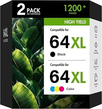 64XL 64 7855 7900e Black and Color Ink Cartridge Combo Pack for HP Printer | Replacement for HP64XL XL for HP Printers Envy Photo 7855 7155 Inspire 7900e 7200e 7955e 6255 Tango 2-Pack,Black,Tri-Color