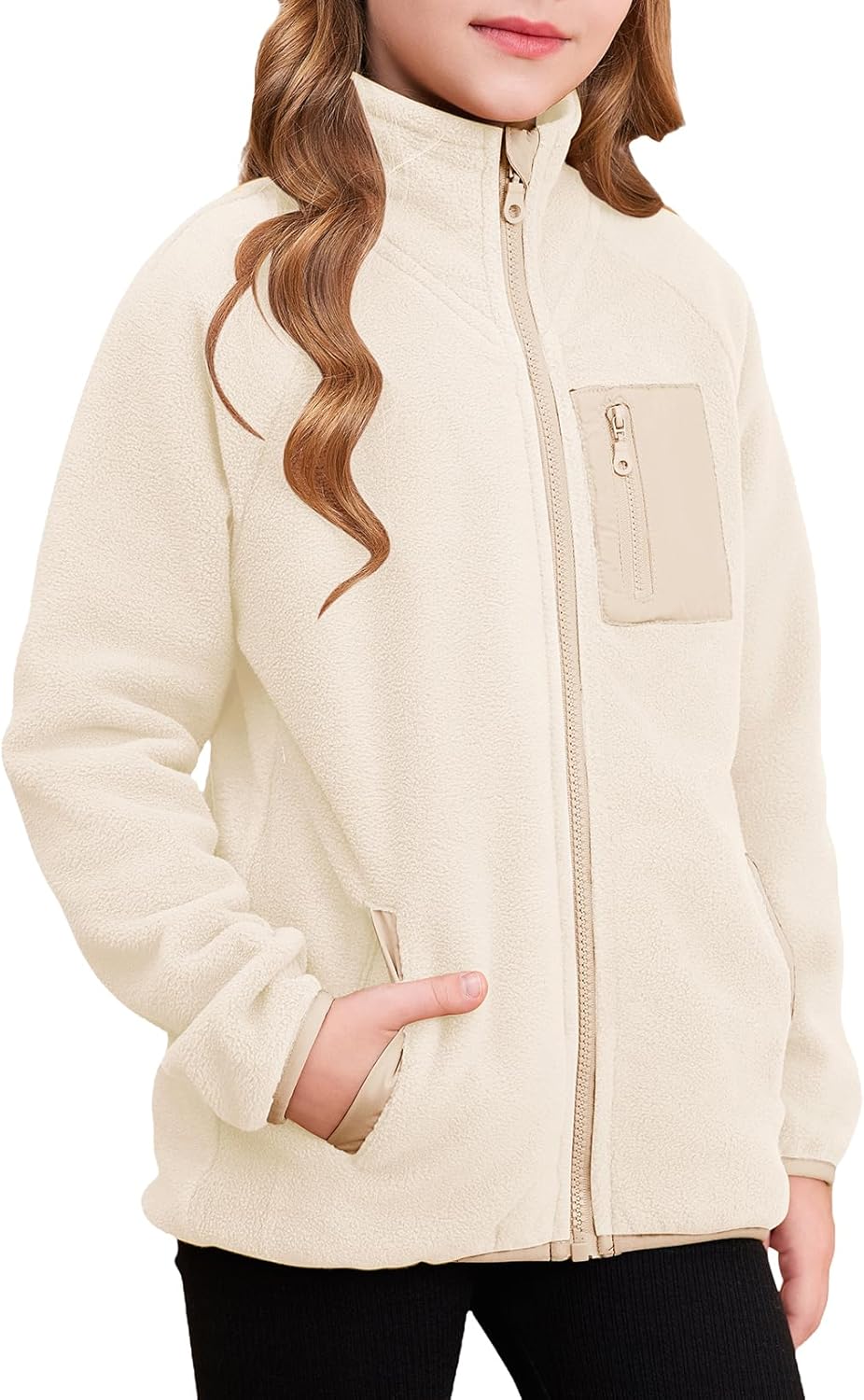 Girls Fleece Jacket Full Zip Fall Winter Soft Sherpa Coat Outwear with Pockets Size 6-15 Years