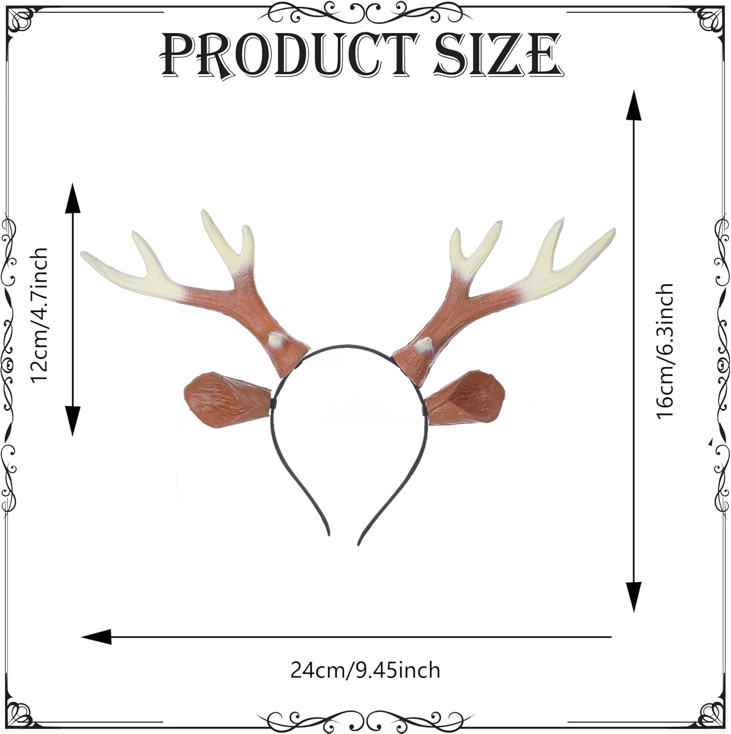 MOSTORY Deer Ear Antlers Headband - Brown Antler Headband for Deer Cosplay Renaissance Accessories, Reindeer Horns Hairband for Renfaire Fantasy Fairycore Halloween - Image 7