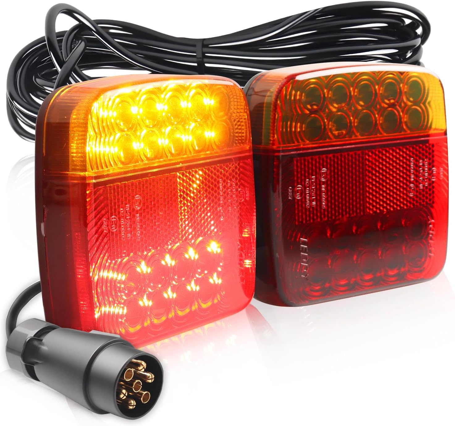 Magnetic LED Trailer Towing Light Kit, 24ft Cable with 7 Pin European Plug, [4 Excellent Lighting Modes] LED Trailer Lights, IP67 Waterproof Tail Tow Lights Kit for EU RV, Camper, Boat, Caravan