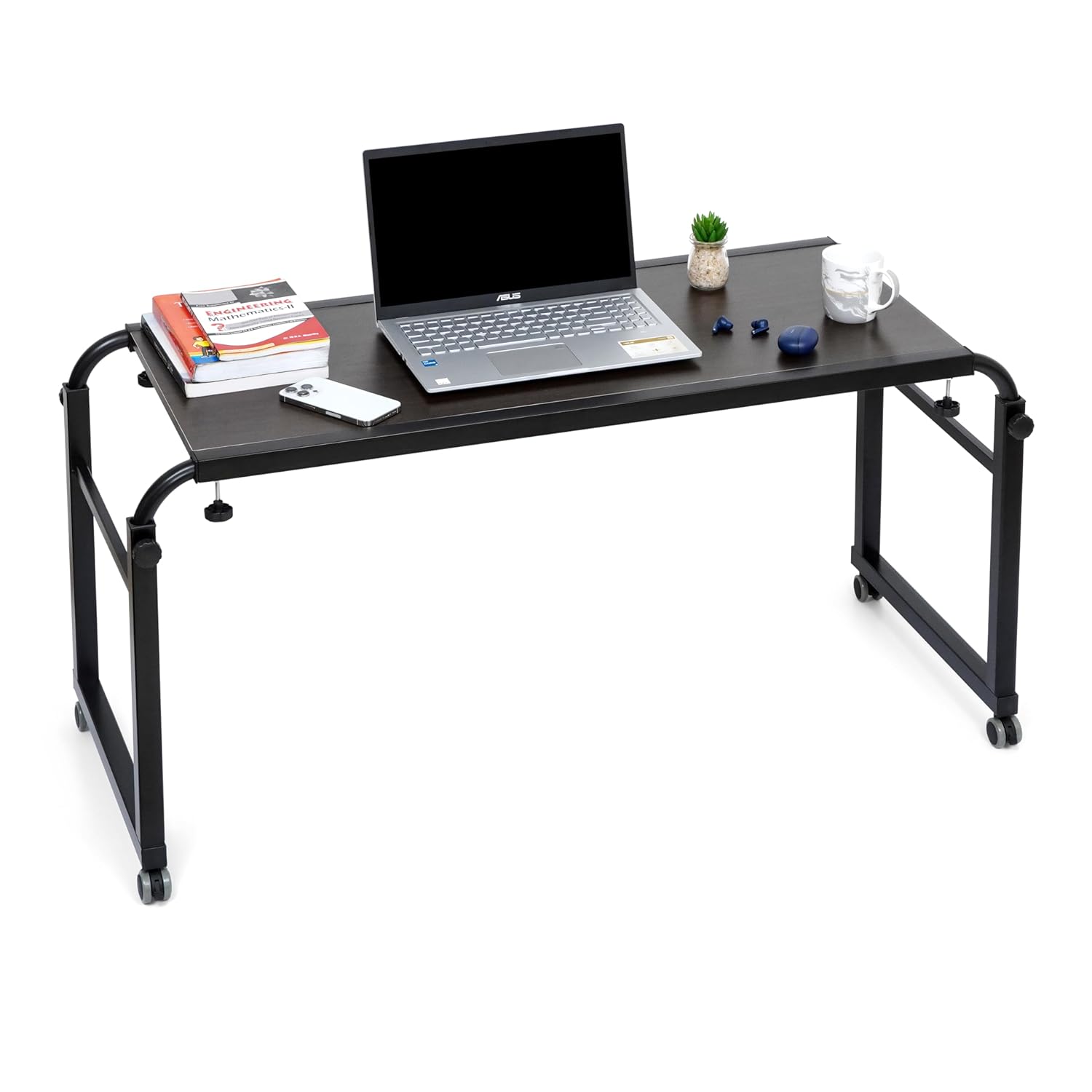 Livzing Multipurpose Height & Width Adjustable Overbed Table with Wheels-Portable Wooden Laptop Desk-Bedside Table-Rolling Mobile Computer-Study Desk for Bedroom-Home-Office(Black)