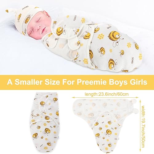 Miniatura 8 de Chuarry Paquete de 3 mantas para bebés prematuros con sombrero, manta de recepción para bebé prematuro (estilo clásico)