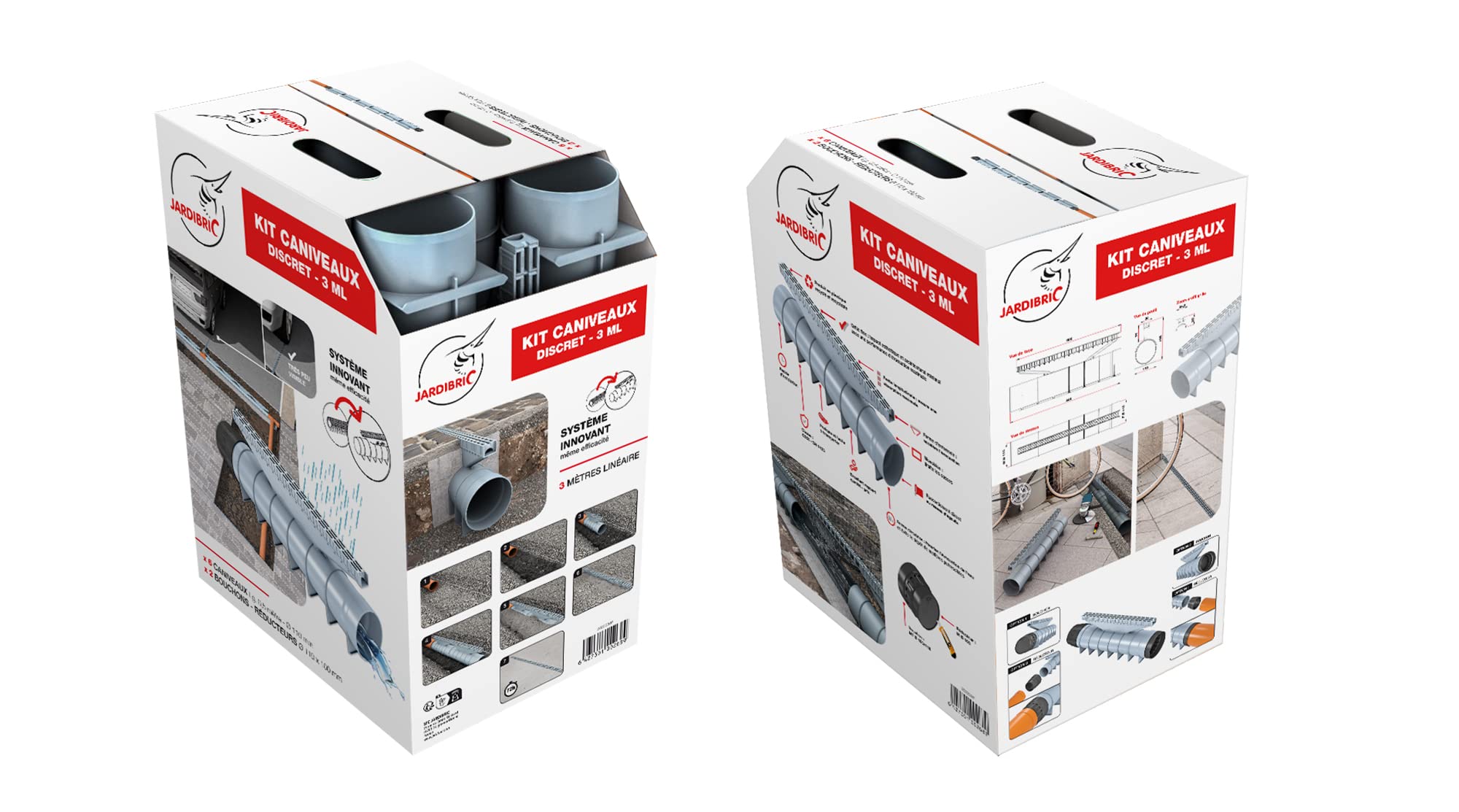Jardibric - Kit de Caniveaux de Drainage Classe C250-3 m Linéaires (6 Modules) - Ø 110 x 100 mm - Conforme NF en 1433