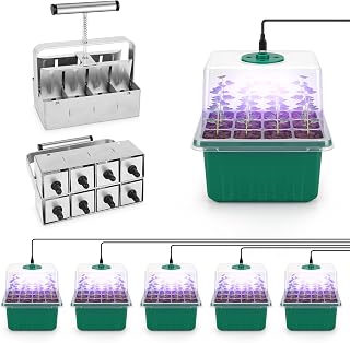 BlumWay 5 Pack 60 Cell Self-Watering Seed Starter Tray & 2 Inch 8 Cell Upgraded Soil Blocker