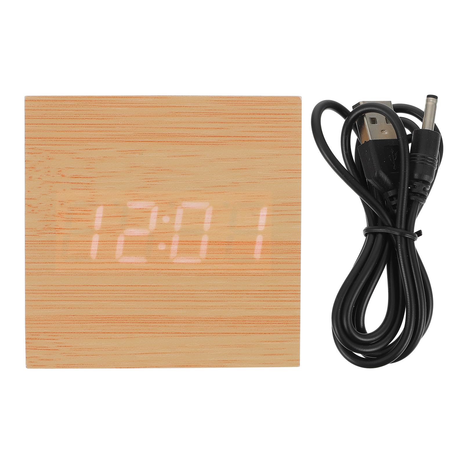 Reloj despertador digital LED de madera con pantalla de temperatura y cable USB