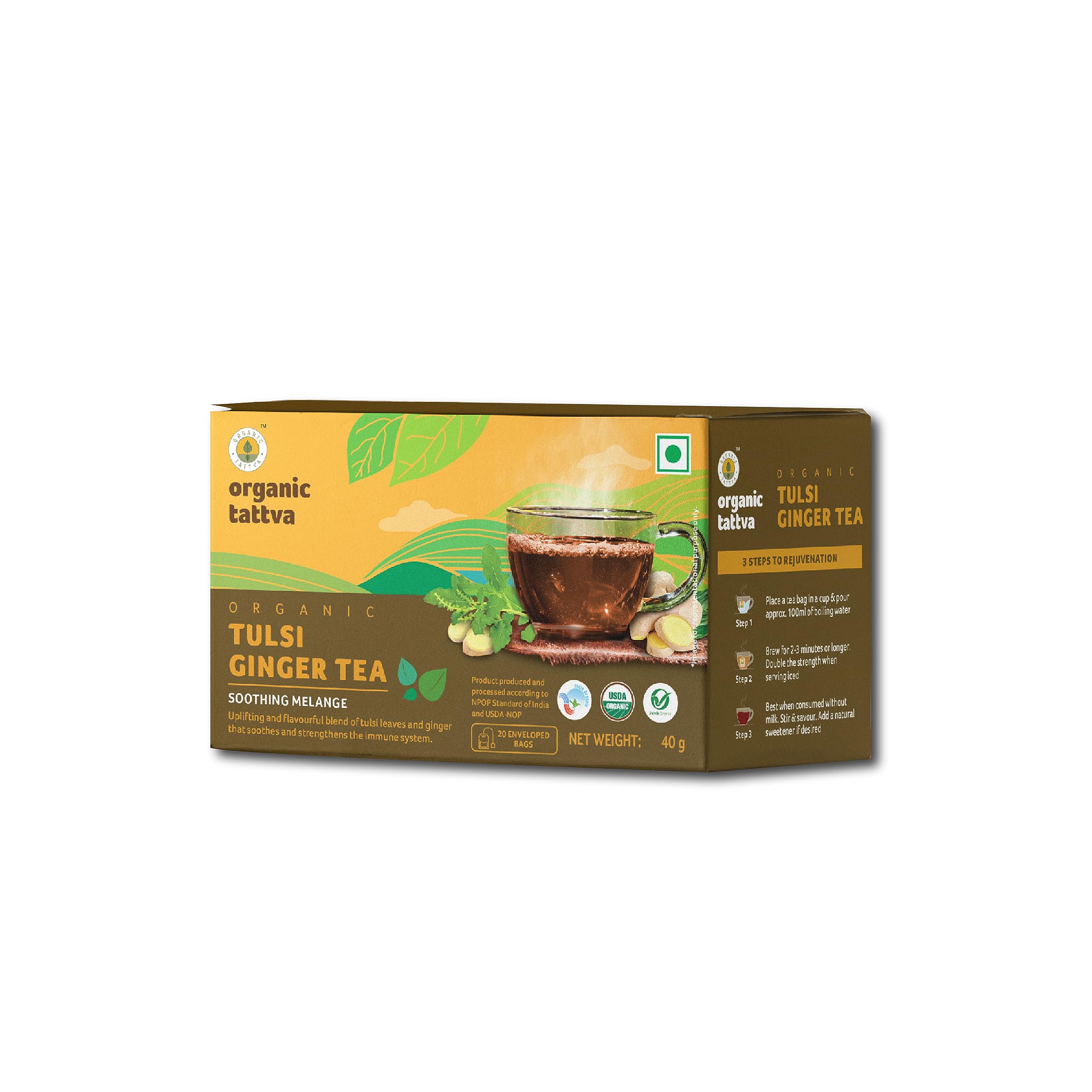 Organic Tattva, Organic Tulsi Green Tea Ginger 20 Tea Bags | for Immunity Boosting & Sore Throat Prevention (B01N19Z4X2) Amazon Price History, Amazon Price Tracker