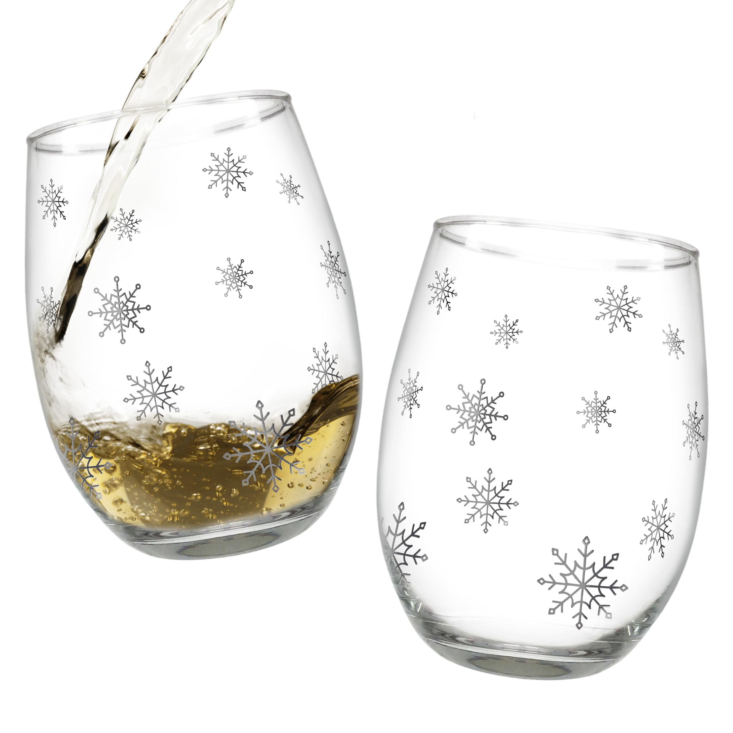 Verres à vin d'hiver flocons de neige argentés 591ml pour table de Noël et fêtes
