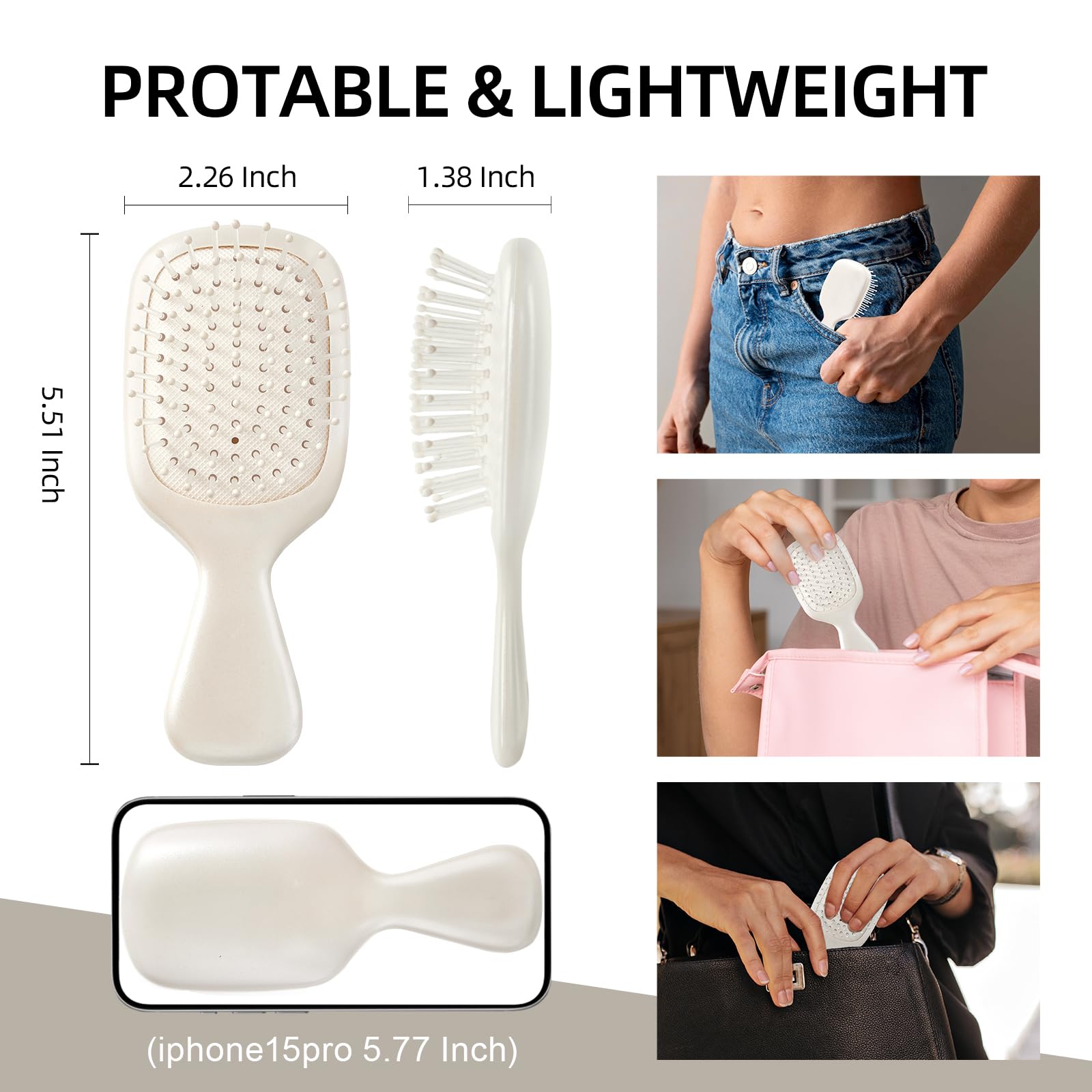 Mini brosse à cheveux pour femmes, hommes et enfants, brosse à cheveux portable de voyage pour poches, sacs à main, mini brosse démêlante pour tous les types de cheveux, petite brosse à