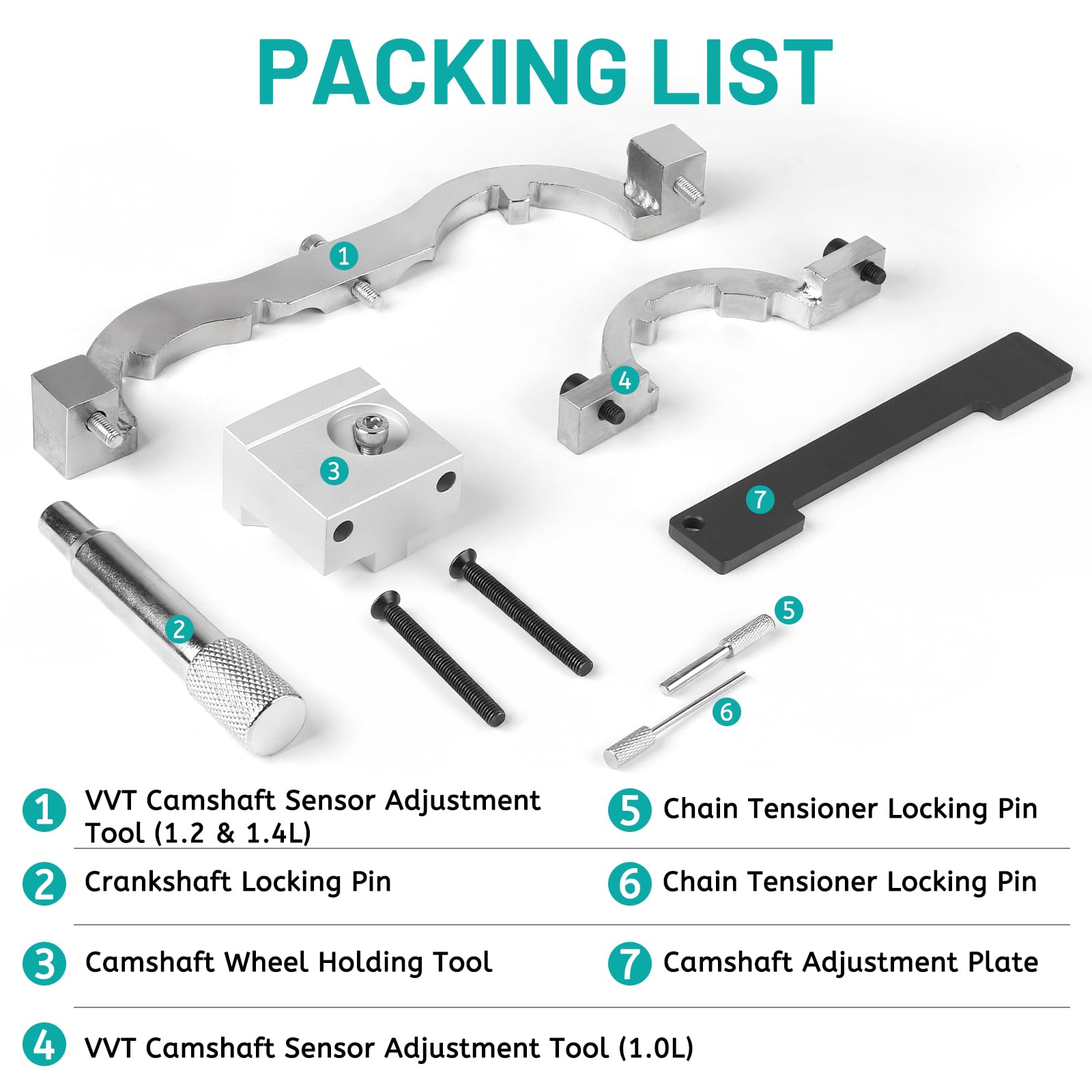 LALAGO 7-delig motorinstelgereedschapsset, bedieningstijden wisselgereedschap benzine, tandriemgereedschap, vastzet- en testgereedschap Compatibel met Buick Opel Vauxhall Corsa Chevrolet 1.0, 1.2, 1.4