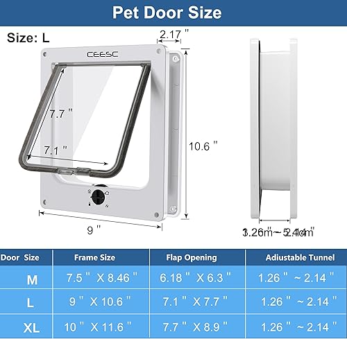 Miniatura 24 de CEESC Puerta extragrande para gatos (tamaño exterior 11.6 x 9.8 pulgadas), puerta giratoria para gatos con bloqueo de 4 vías para puertas interiores