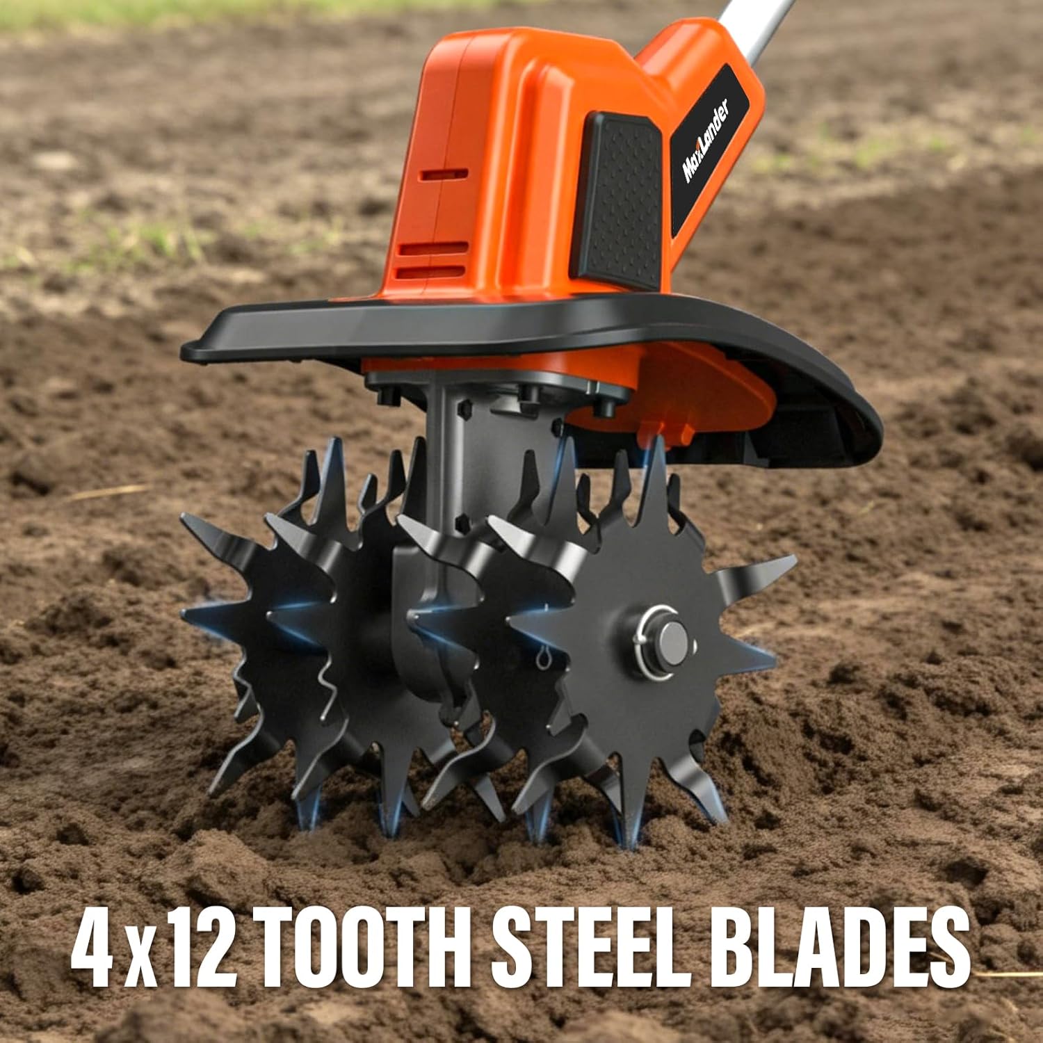 MAXLANDER 20V Cordless Tiller Cultivator, 9-Inch Electric Garden Tiller with 48 Steel Tines, 360RPM Battery Powered Rototiller for Gardening,2 x 3.0Ah Battery and Charger Included
