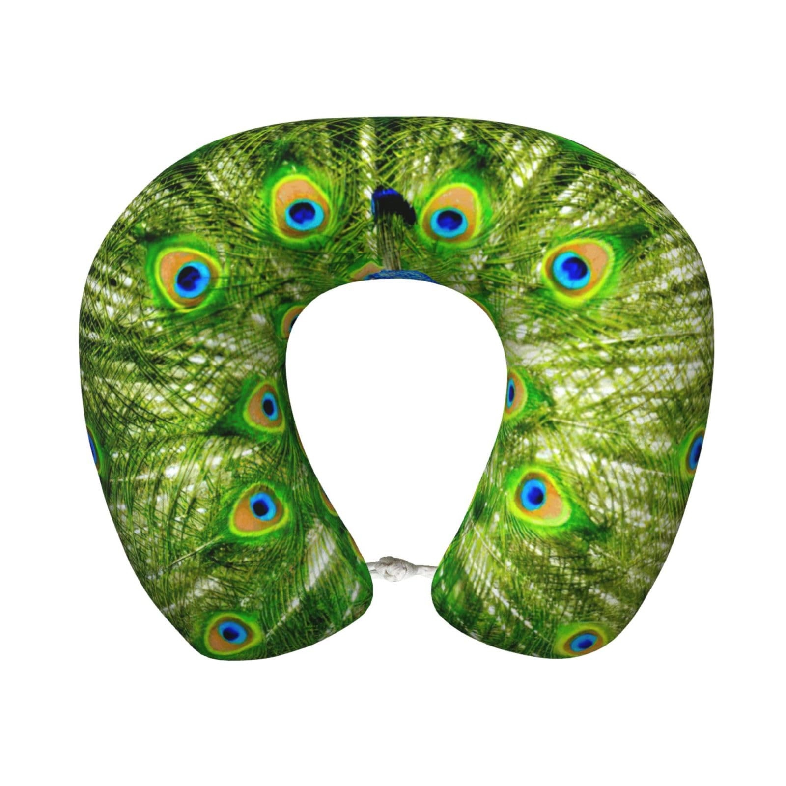 ASFgda U-Shape Memory Foam Blue Peacock Print Travel Pillow,Neck Support,Washable Cover For Airplane Car Home Office